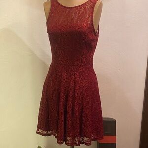 Speechless Lace Mini Dress - Deep Red